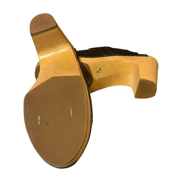 L.L. Bean Leather Wood Clogs Size 7 Chunky Platform Heels Cottagecore Boho Y2K - Picture 9 of 11